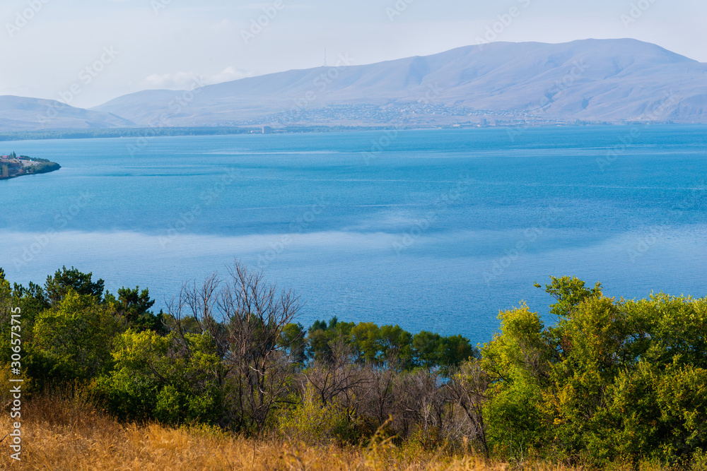 Beautiful view of Lake Sevan and surrounding mountains , Armenia