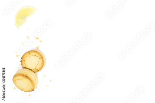 Background. Mantecado, polvoron on a white isolated background. Lemon cookies, lemon photo