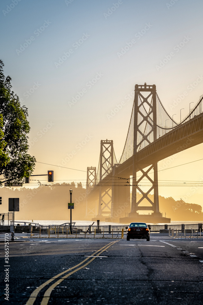 San Francisco Bay Bridge early in the morning  