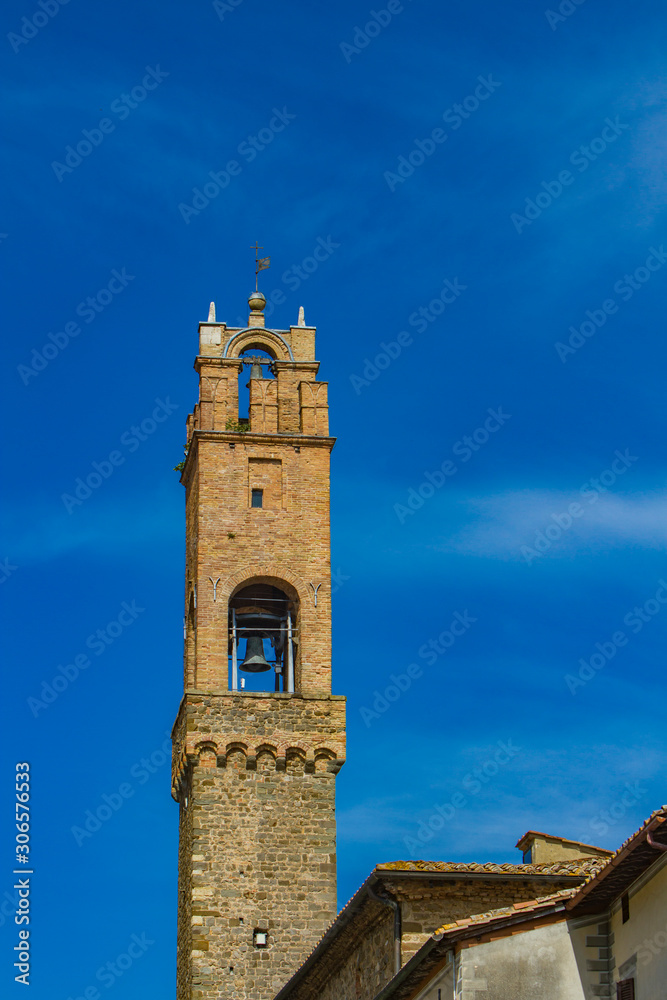 Clock tower of Palazzo Dei Priori in Montalcino, Italy