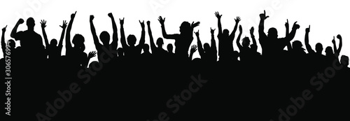 Vector silhouette of a cheering crowd.