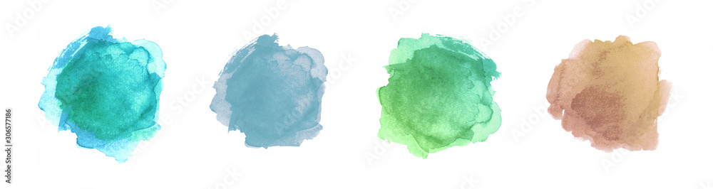 Abstract Painted Shapes Isolated on White Background. Watercolor Vector Texture Set - obrazy, fototapety, plakaty 
