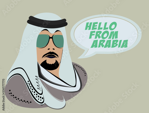 Hello From Arabia - Traditional Dress Arab Man With Text Bubble