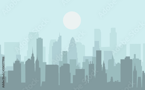 Set of cityscape background. Skyline silhouettes. Modern architecture. Urban landscape. Horizontal banner with megapolis panorama. Building icon. Vector illustration