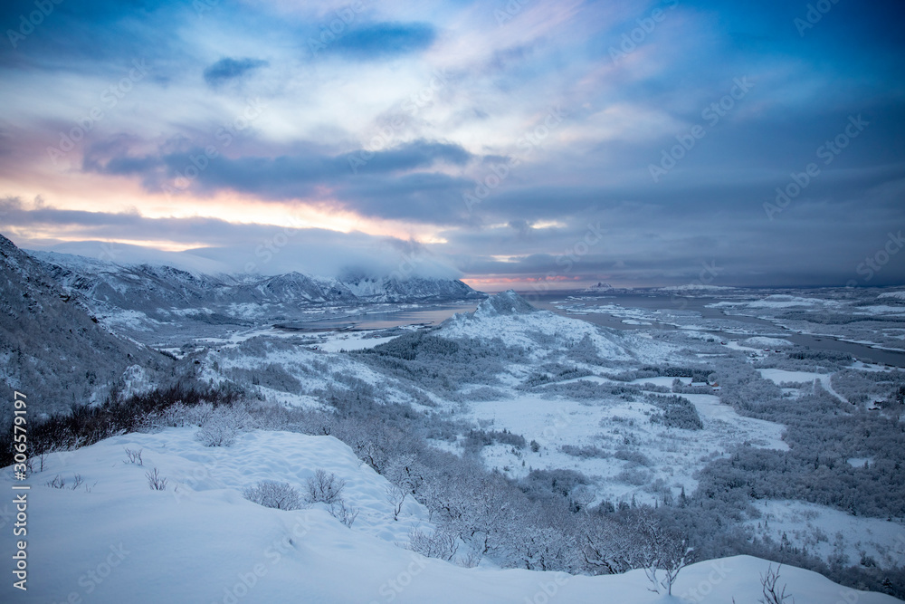 Winter landscape seen from Hjorheia in Brønnøy municipality, Northern Norway