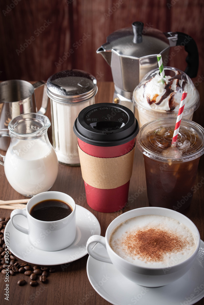 variety of coffee drinks, cafe image variety of coffee drinks, cafe image