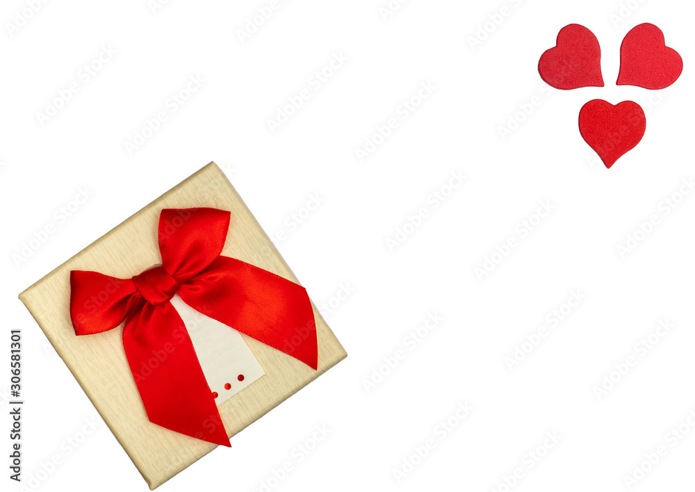 Flat lay yellow box with red heart on white backgound. Wedding card ideas and Valentines Day copy space for text Flat lay yellow box with red heart on white backgound. Wedding card ideas and Valentines Day copy space for text