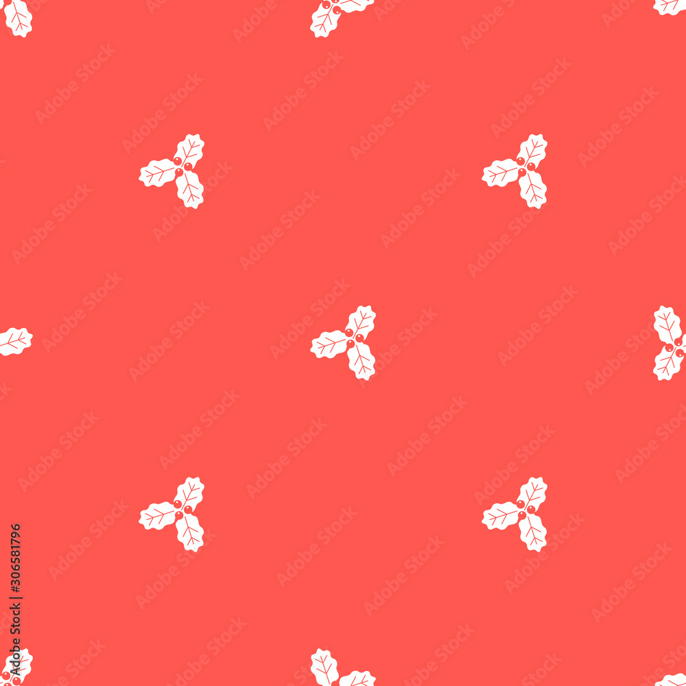 Christmas seamless pattern with holly. Vector illustration.