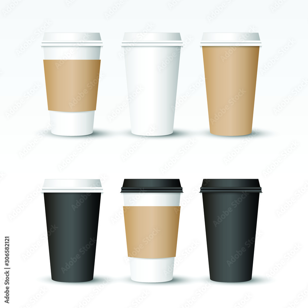 Realistic coffee cappuccino take away cup or to go cup Set,Vector Realistic coffee cappuccino take away cup or to go cup Set,Vector