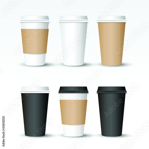 Realistic coffee cappuccino take away cup or to go cup Set,Vector