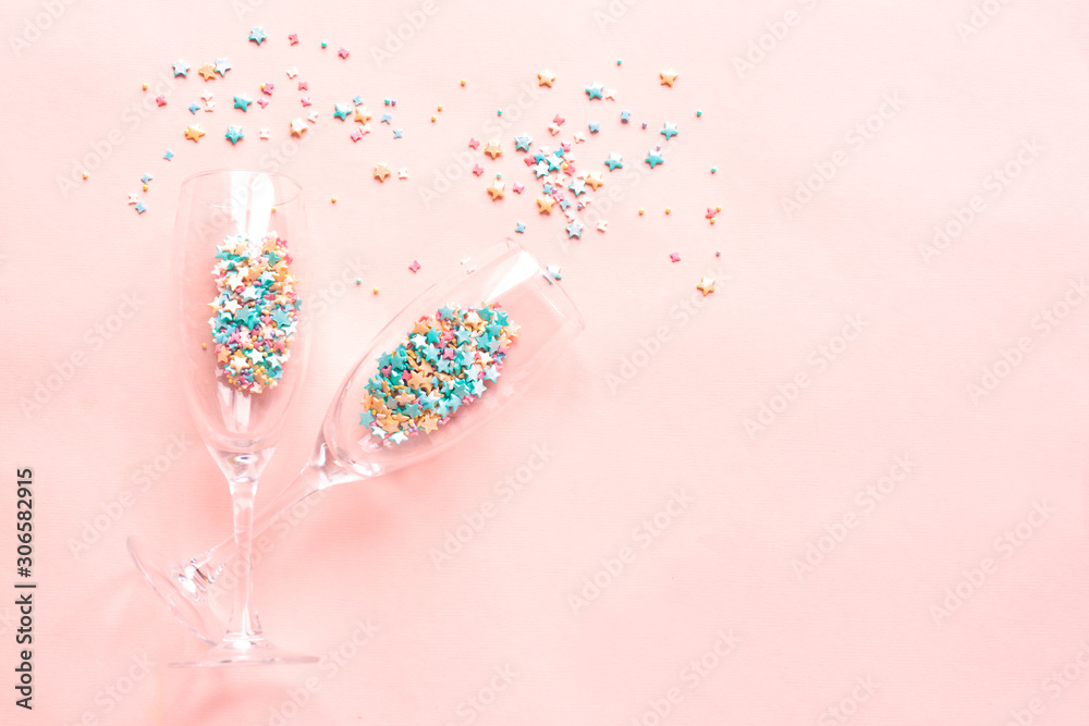 Champagne glasses with sugar sprinkles