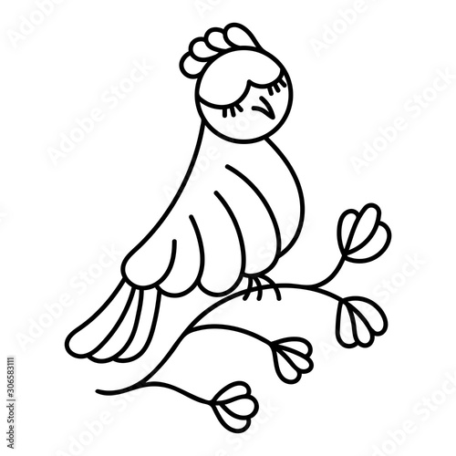 Hand drawn bird  line art  graphics. Vector illustration on white background.