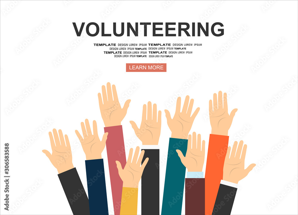 Raised hands volunteering vector concept Raised hands volunteering vector concept