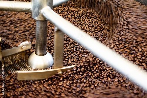 motion of cooling roasted coffee bean,selective focus