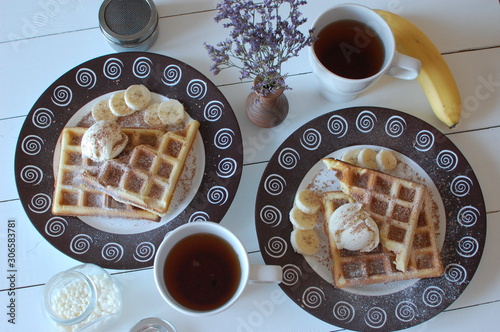 baled waffles on plates