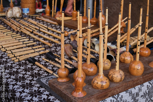 Exposure of sardinian woodwind instruments, handmade from expert artisan