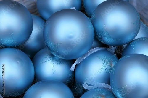 Closeup of blue christmas balls