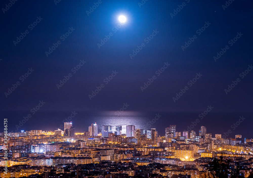 The shadow of the moon in the sea