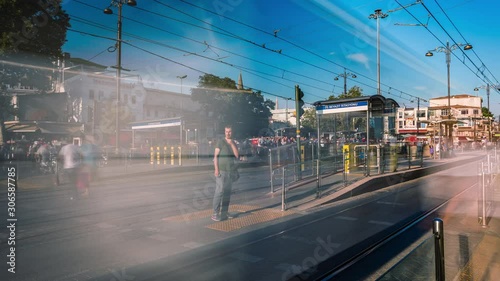 Busy intersection at Beyazit tramway station, Istanbul, Turkey time lapse photo