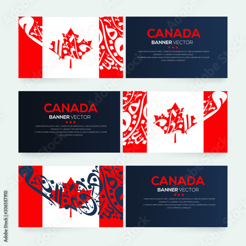 Banner Flag of Canada ,Contain Random Arabic calligraphy Letters Without specific meaning in English ,Vector illustration