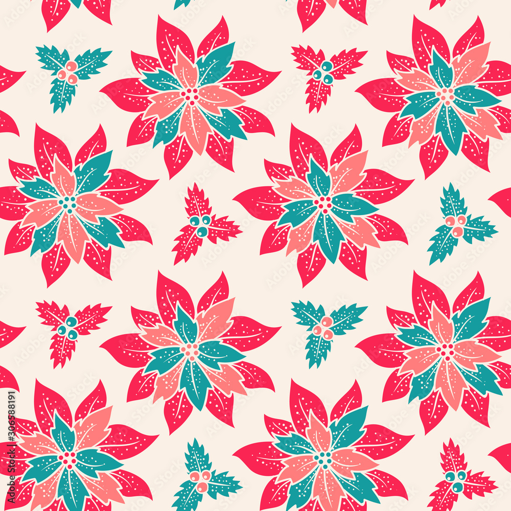 Christmas patttern with red flowers Christmas patttern with red flowers
