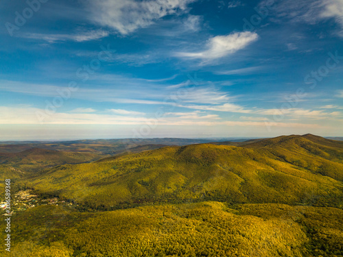 sunny autumn golden day at the end of September over the mountain Fortress near the village of Planchesky Shchel in the Western Caucasus - South of Russia