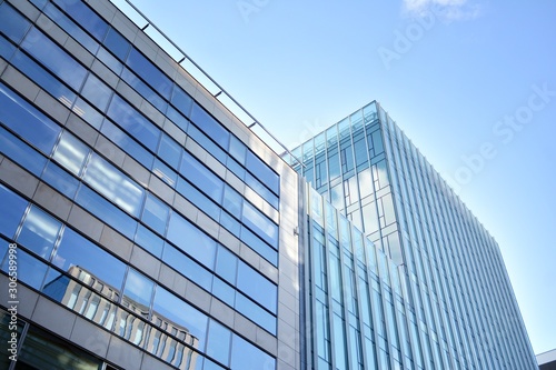 Abstract texture of blue glass modern building skyscrapers. Business background.