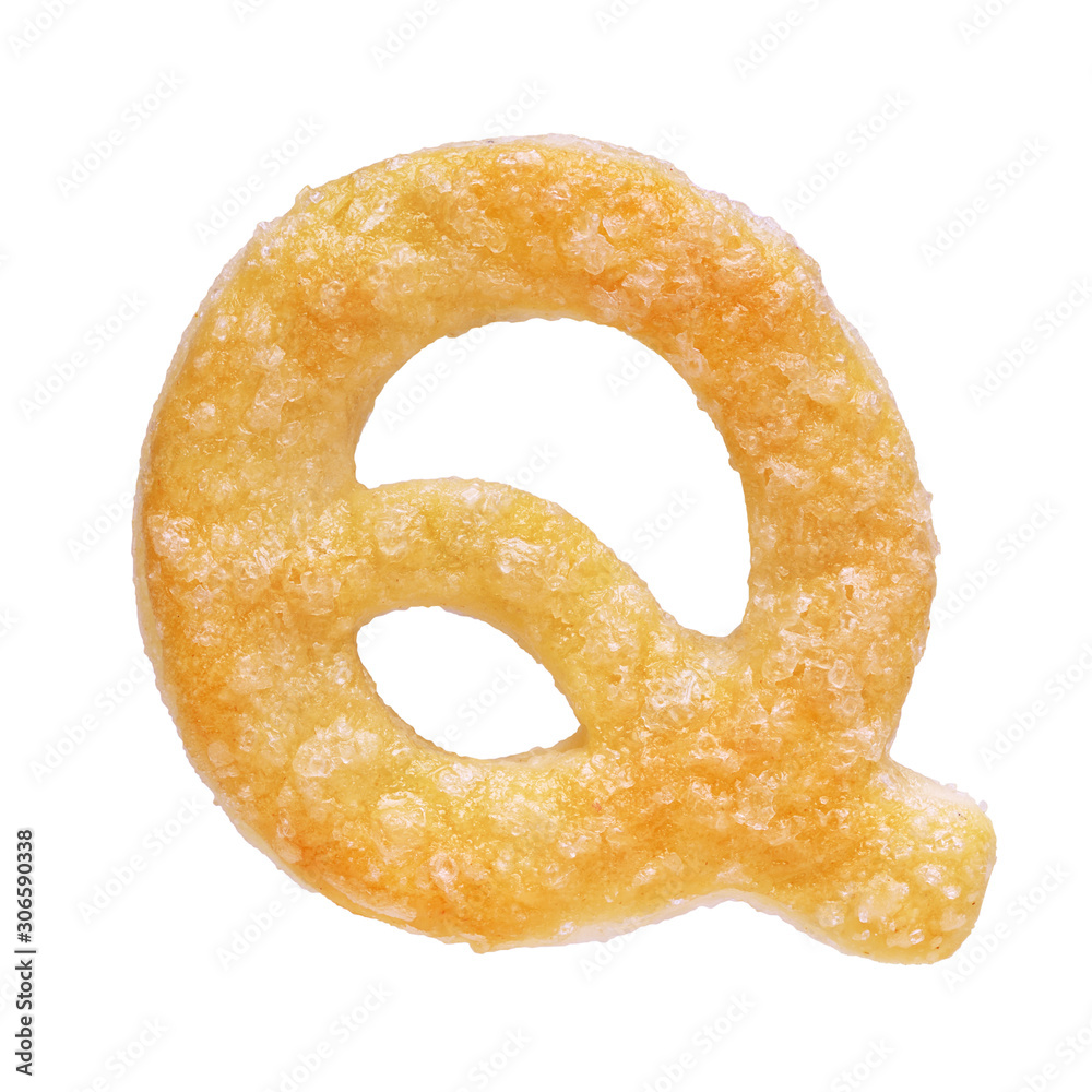 Letter Q made from cookie isolated on white background