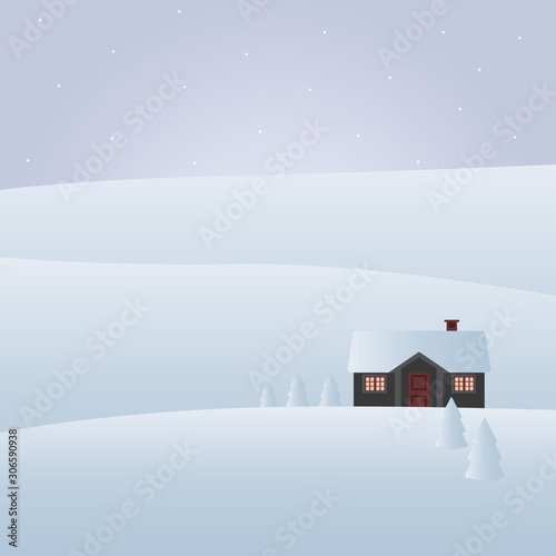Cosy cottage in winter landscape  vector