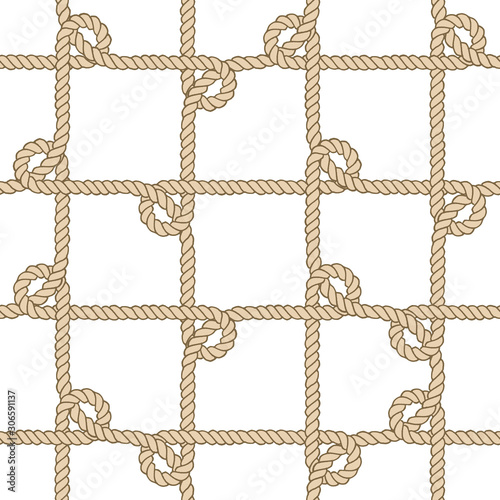Seamless nautical rope pattern, beige on white