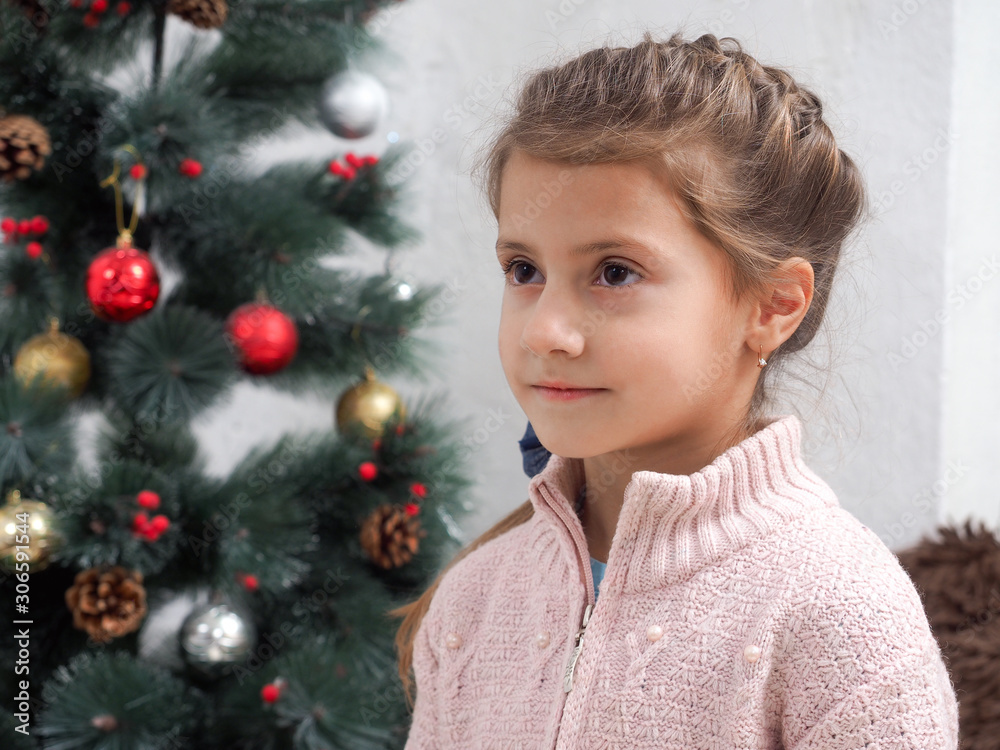 child portrait in new year. Christmas tree child portrait in new year. Christmas tree