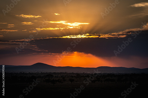 Sunset in the Serengeti mountains