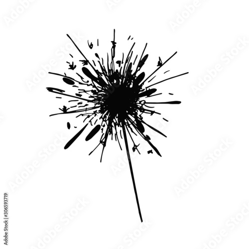 sparkler bright festive. sparks fly to side silhouette on a white background