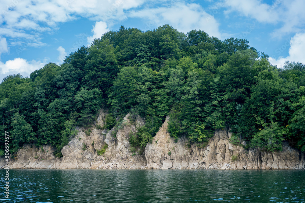 Rocky cliffs made of  Carpathian flysch at Solina Lake, Poland