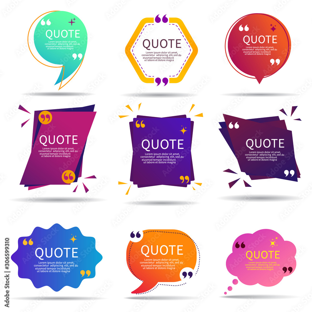 Set of speech quote text box of gradient color. Template of geometric ...