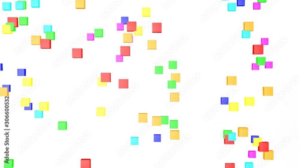 fast flashing multi-colored cubes on a white background. abstract animation. 3d render
