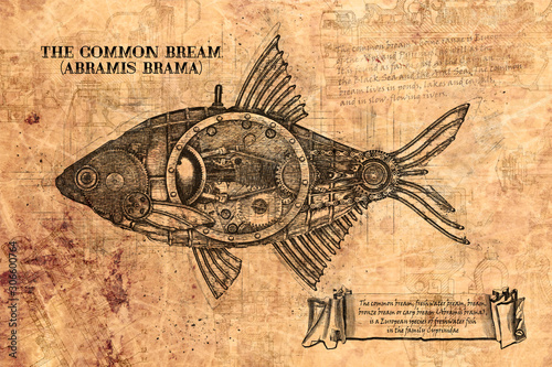 Steampunk style. Freshwater bream (Abramis brama)