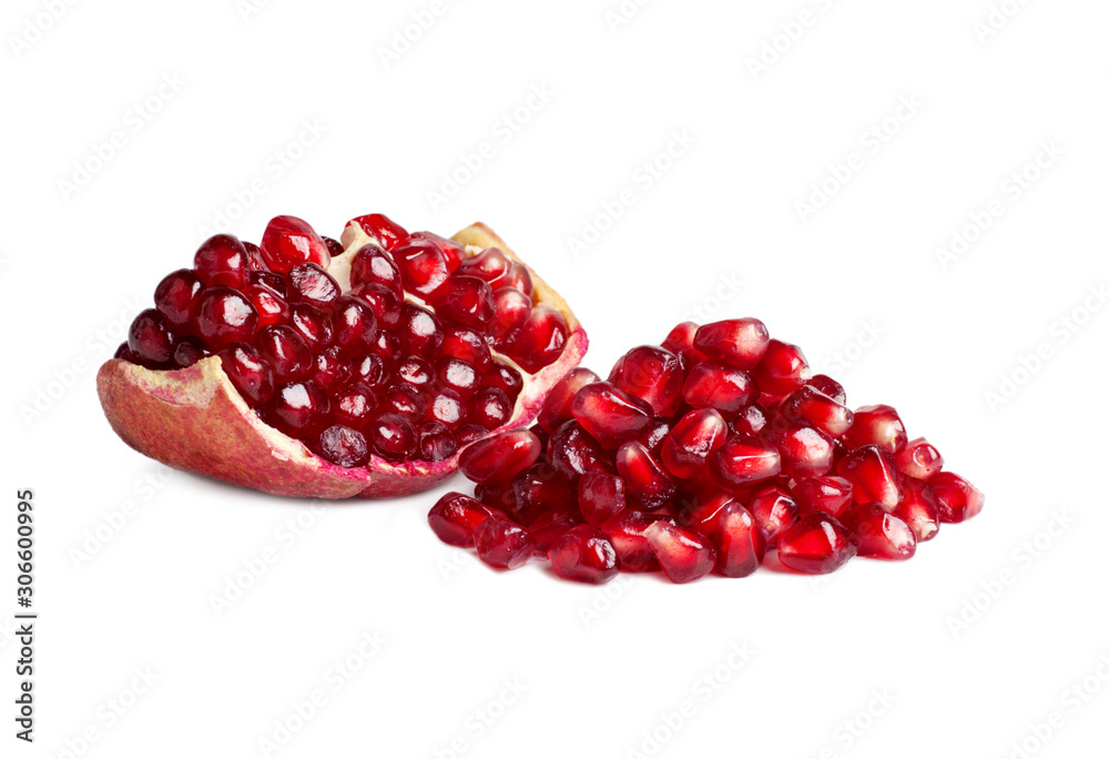 pomegranate slice and grains isolated on a white background pomegranate slice and grains isolated on a white background