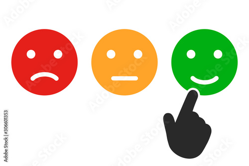 Three colored cartoon emoticons, set emotion. Positive customer reviews. Feedback conceptб rating – stock vector