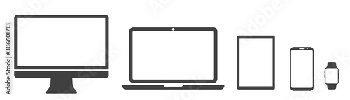 Set technology devices icon: tv, computer, laptop, tablet, smartphone. watch - stock vector