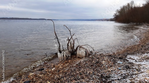 Icing of the Volga river Bank