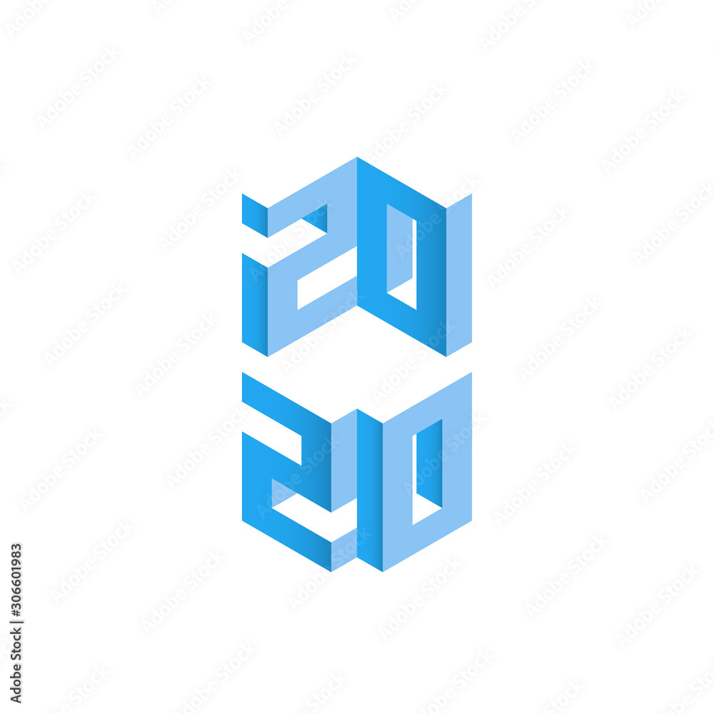 New Year 2020 isometric illustration in minimal style. Vector New Year 2020 isometric illustration in minimal style. Vector