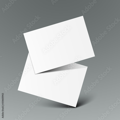 Realistic falling cards paper template mockup with shadows on a gray background – stock vector