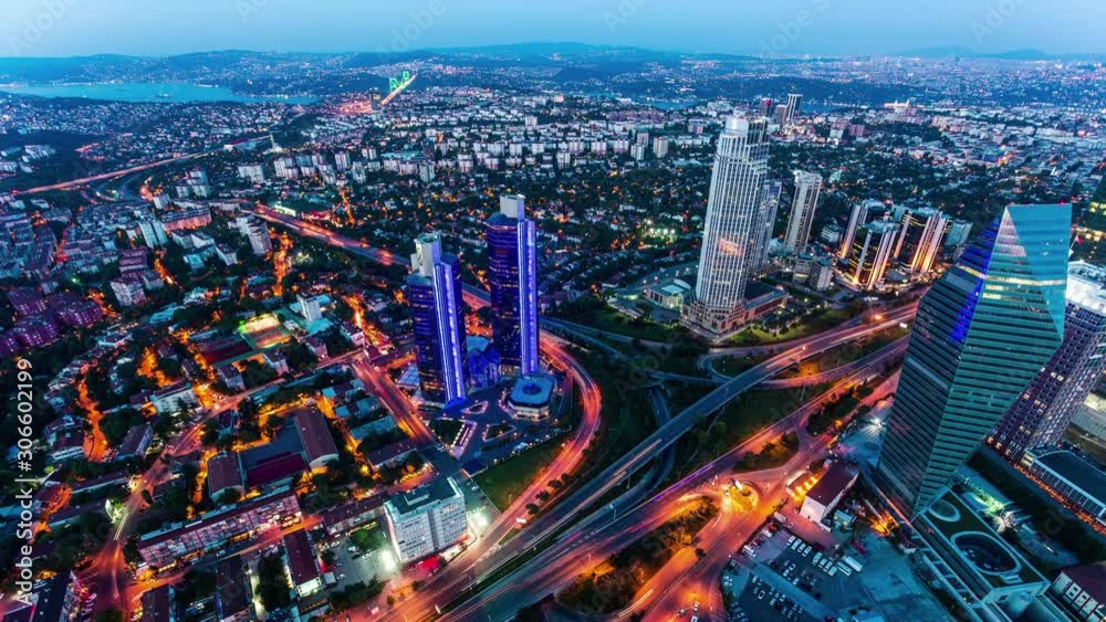 Levent business and financial district of Istanbul, Turkey day to night time lapse