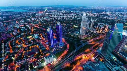 Levent business and financial district of Istanbul, Turkey day to night time lapse