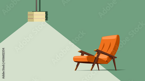 old modern armchair with lamp