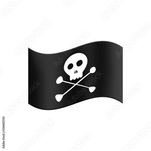 pirate flag waving in the wind on a white isolated background