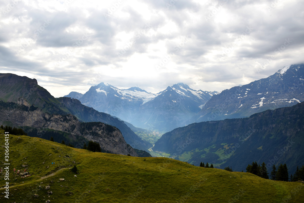 Epic view of valley floor from the Schynige Platte trailhead, Switzerland