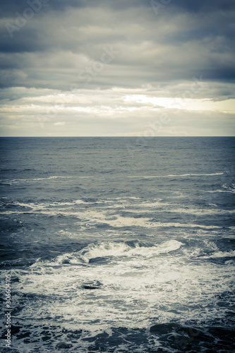 Stormy sea in Dunbar, a seaside town in Scotland, UK