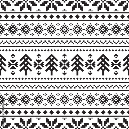 Obraz na plátne Knitted Christmas Ethnic pattern on white background